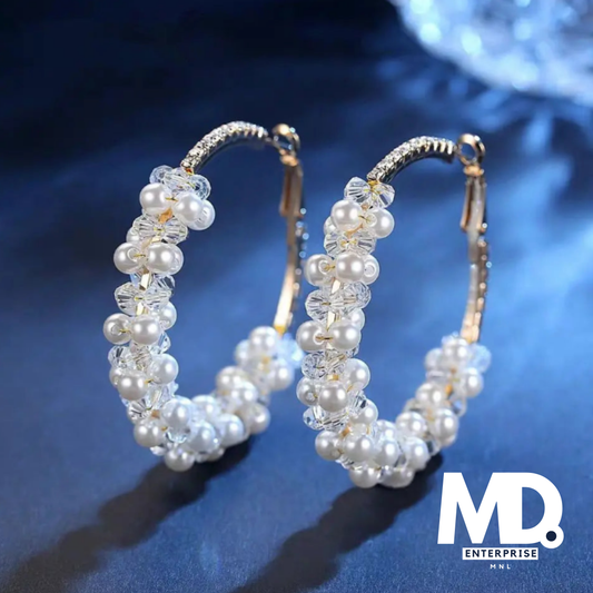 Crystal Pearl Rhinestone Hoop Earrings